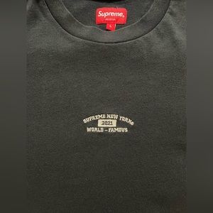 SUPREME Black Cotton Embroidered Logo Mens Tee Sz L